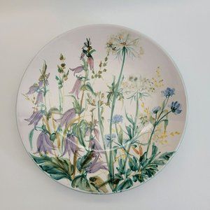 Floral Artisan Pottery Low Bowl, 11.50" Round Wall Floral Decor, Hand Painted Wi